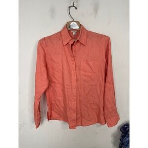 LL Bean Womens Coral Pink 100% Linen Long Sleeve Button Down Shirt S Pet 276142